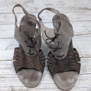 Franco Martini Brown and Taupe Suede Slingback Peep Toe Stiletto Heels Size 40